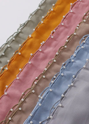 High Quality Women Beads Tassles Hijab Plain Long Scarf Shawls Malaysia Headband Muslim Arab Headscarf Wrap Shaylas 175*70cm