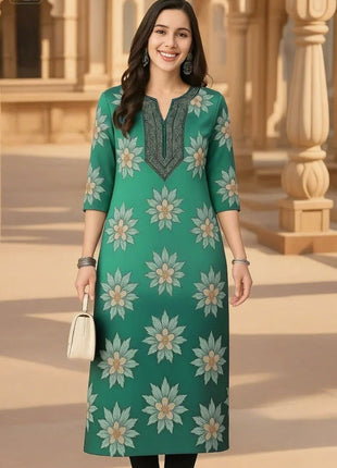 Muslim Kurtta Women's Turkish Abaya Comfortable Kurt Dress Straight Tube Slit hem Peacock Casual Ethnic Middle Eastern Arabic