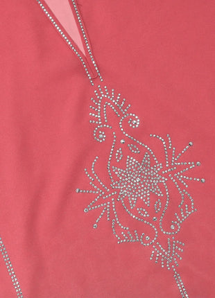 Women's Long Sleeve Polyester Abaya — Diamond Detail V-Neck Dress