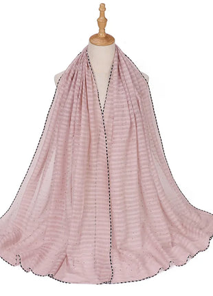 New Designs Cotton Linen hajib Scarf Stripe Islamic Ladies Head Scarf Headwear Lace Malaysian Women's Scarves Ramadan Turban