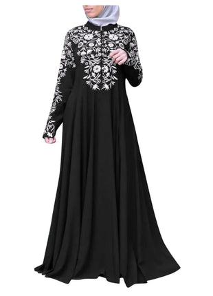 Plus Size Muslim Women Kaftan Dress Abaya Ethnic Style Long Sleeve Islamic Clothing Dubai Saudi Black Robe Turkish Modesty S-3XL