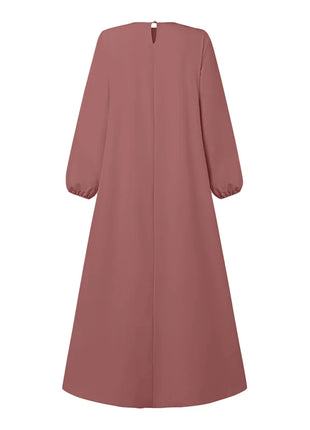 ZANZEA Muslim Fashion Tiered Long Dresses Women Islamic Hijab Style Casual Long Sleeve O Neck Maxi Vestidos Solid Abaya Robes