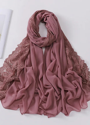 Women Hijabs Muslim Scarf Summer New Pearl Chiffon Lace Solid Color Lady Head Scarf Malaysia Tourism Shawl Turban Wrap Wholesale