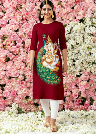Muslim Dress Kurt Women Fashionable Elegant Straight Tube Casual Slit hem Color Peacock Pattern Islamic Clothing For Women