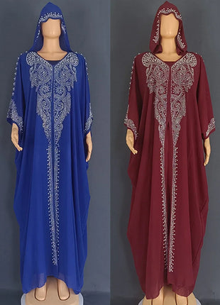 Eid Muslim Dress for Women Hooded Abaya 2 Piece Set Diamond Jalabiya Morocco Party Dresses Dubai Abayas Kaftan Vestido Long Robe