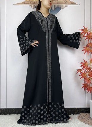 New Muslim Fashion Women Dress Chiffon Diamond Long Sleeves Casual Clothing African Abaya Women Robe Dubai Turkey Islamic Robe
