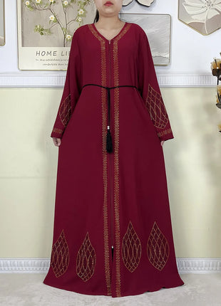 New Dubai Women Elegant Dress Diamonds Chiffon Open Abaya with Zipper Islamic Turkey Clothing Women Muslim Party Evening Dress