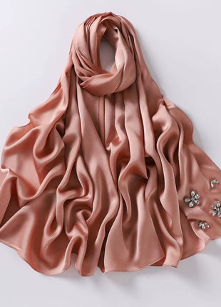 New Bubble Chiffon Hijab Scarf Handmade Flower Beaded Anchor Satin Silk Scarf  Hijabs for Women Turban Femme Ramadan Islamic