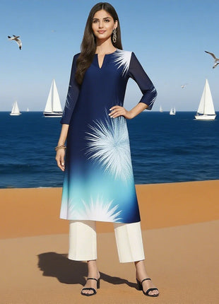 Muslim Dress Kurt Women's Fashionable Straight Tube Casual National style Picture Multiple National Style Robe Femmes Musulmans