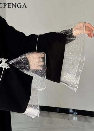 Summer Black Abaya for Muslim Women Elegant Dubai Modest Dress with Lace Sleeves Islamic Vacation Outfit 2025 Turkey Kaftan Robe