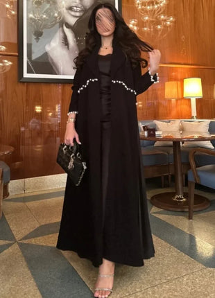 Eid Muslim Pearl Abaya for Women Beading Ramadan Cardigan Pleated Long Dress Morocco Kaftan Long Abayas Dubai Robe Jalabiya 2024