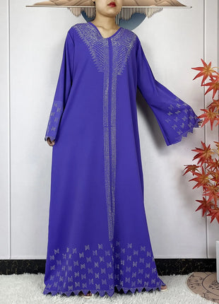 New Muslim Fashion Women Dress Chiffon Diamond Long Sleeves Casual Clothing African Abaya Women Robe Dubai Turkey Islamic Robe