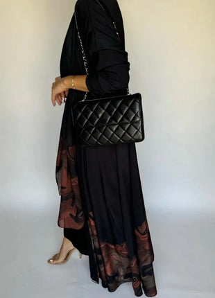 Middle Eastern Loose Open Front Abaya Muslim Women Full Sleeve Printed Abayas Turkey Kaftans Jilbabs Islamic Maxi Dresses
