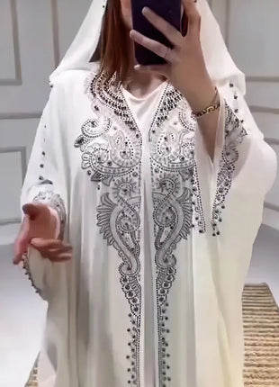 Eid Muslim Dress for Women Hooded Abaya 2 Piece Set Diamond Jalabiya Morocco Party Dresses Dubai Abayas Kaftan Vestido Long Robe
