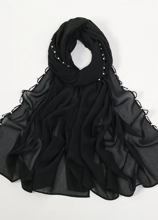 Pearls Beading Chiffon Hijab Scarf Woman Muslim Hijab Sweet Girl Hair/Headband Long Wraps Islam Turban Malaysian Headscarf