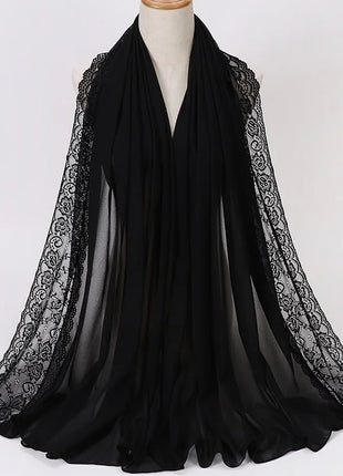 Women Hijabs Muslim Scarf Summer New Pearl Chiffon Lace Solid Color Lady Head Scarf Malaysia Tourism Shawl Turban Wrap Wholesale