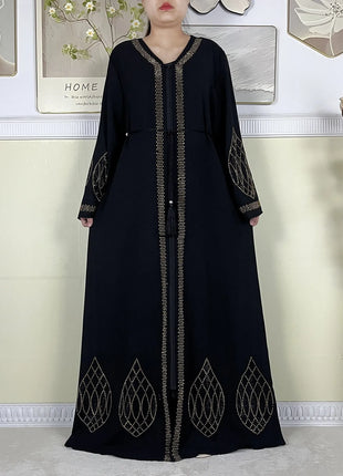 New Dubai Women Elegant Dress Diamonds Chiffon Open Abaya with Zipper Islamic Turkey Clothing Women Muslim Party Evening Dress