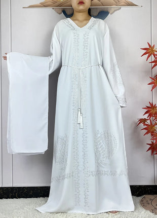 2024 Muslim Sets Women Party Dress Dubai Long Sleeve Diamonds Dashiki Islam Women Chiffon Comfort Fabric African Tradition Abaya