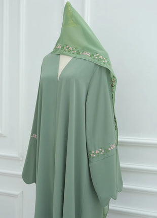 Luxurious Floral Embroidery Hijab Dress for Muslim Women Elegant Dubai Modest Abaya Eid Islam Party Jalabiya Turkey Kaftan Robe