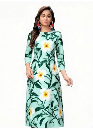 Muslim Women Kurtta Casual Dress National Style Straight Casual Ethnic Flower Mandarin Design Suitable Morocco Slit hem