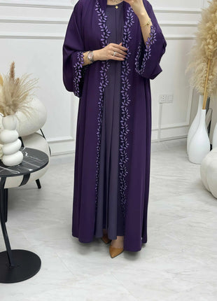 Dubai Elegant Beige Abaya for Muslim Women - Intricately Crafted with Multicolored Embroidery Piece in Islamic Modest Fashion