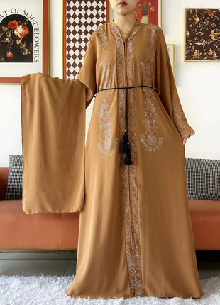 2025 Women Elegant Party Dress Chiffon Open Zipper Loose Abaya Muslim Women Dress Islamic Clothing Cardigan Abaya Muslim Dress