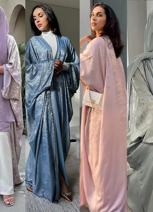 Shiny Party Abaya Ramadan Eid Batwing Satin Open Kimono Dubai Luxury Muslim Damen Abayas For Women Kaftan Dress Islamic Clothing