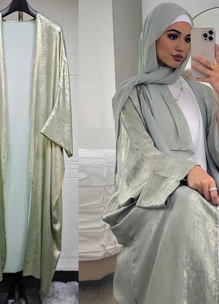 Shiny Satin Open Kimono Abaya 2025 Ramadan Dubai Luxury Muslim Kaftan Dress for Women Islam Clothing Robe Femme Musulmane