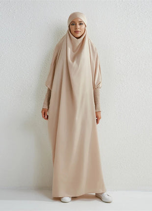 Muslim Abaya Hooded Smocking Sleeve One-piece Prayer Dress Women Jilbab Islamic Clothing Dubai Saudi Black Robe Turkish Modesty