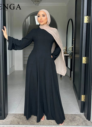 2025 Summer Arabic Muslim Women Modest Dress Eid Dubai Plain Abaya Islam Party Outfit Elegant Holiday Dresses Turkey Kaftan Robe