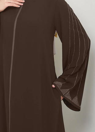 Muslim Fashion Women's Hot Diamond Long Sleeve Loose Coffee Style Elegant Dress