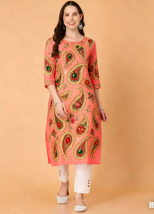 National style Women Kurt Casual Dress Kurtta Straight Casual Ethnic Slit hem 3D Design Suitable Ladies Abito Donna Musulmana