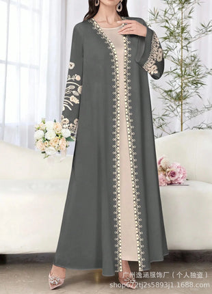 Muslim Women's Long Sleeve Printed Abaya Cardigan Elegant Fashion plus Size Outerwear Polyester Fabric Digital Printing