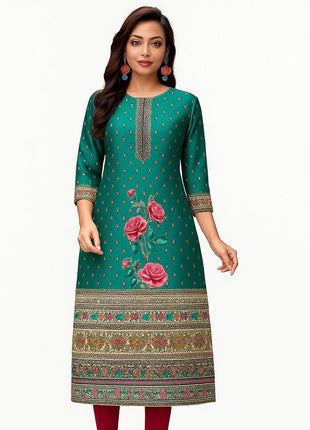 Dress Kurtta Women Fashionable Straight Tube Casual Bright Slit hem Flowers Patterns Robe Arabe Robe Traditionnelle Arabe Muslim