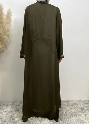Diamond for Muslim Women Chiffon Open Cardigan Abaya Kimono Maxi Dress Turkey Dubai Arab Kaftan Eid Party Morocco Gowns Jalabiya