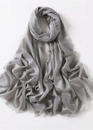 2025 Abaya Women Veil Gold Solid Color Muslim Head Scarf Shawls and Wraps Glitter Pashmina Bandana Female Foulard Hijab