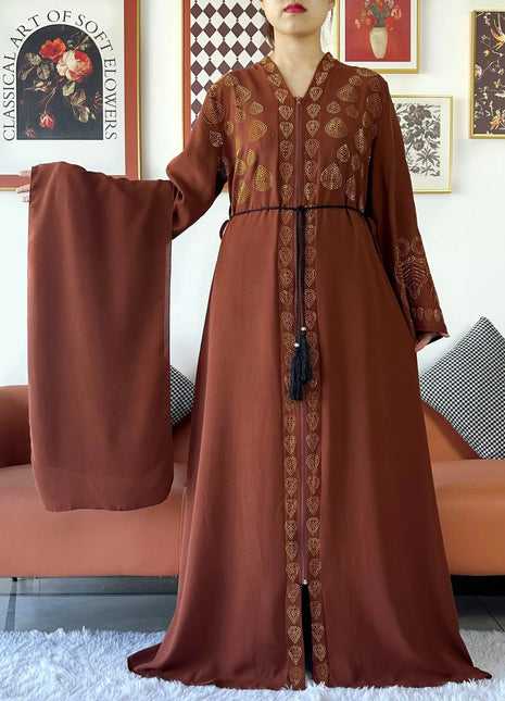 2024 Women Party Dress Chiffon Open Abaya Golden Stones Muslim Women Dress Islamic Clothing Cardigan Abaya Women Muslim Dress