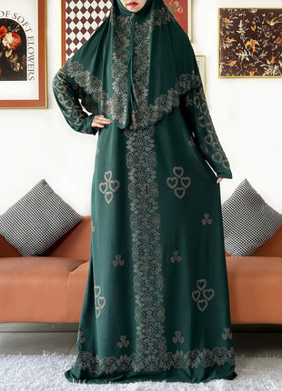 Muslim Two Piece Set Hijab Prayer Dress Fashion Abaya Set Women Prayer Garment Hijab Long Khimar Long Dress Sets Islamic Ramadan