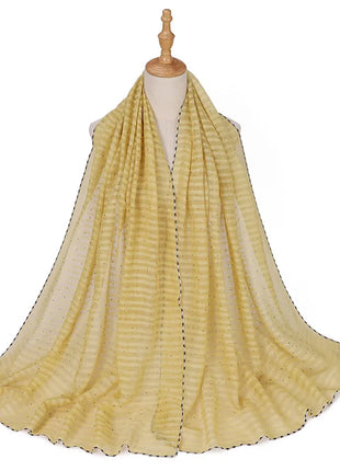 New Designs Cotton Linen hajib Scarf Stripe Islamic Ladies Head Scarf Headwear Lace Malaysian Women's Scarves Ramadan Turban