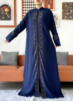 2024 Muslim Ramadan Tranditional Turtleneck Long Sleeve Dress Women Cardigan Open Abaya Dubai Caftan Islamic Kimono Clothes