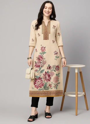 Muslim Kurt Women's Casual Fashion Dress Long Sleeved Straight Tube Casual Ethnic Flower Kaftan Moroccan Women Robe