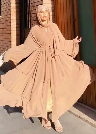 Kimono 3 Layer Chiffon Abayas for Women Muslim Dress Dubai Turkey Kebaya Open Abaya Islamic Jalabiya Caftan Marocain Femme Robe