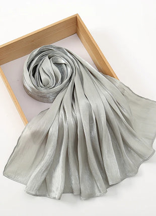 Newest Plain Shimmer Hijab Silk Wrinkle Scarf Muslim Woman Hijab Shawls Islam Woman Long Wraps Femme Headband Pure Turban