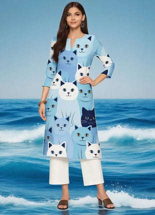 Muslim Dress Kurt Women Fashionable Elegant Straight Tube Casual Flowers Color Elephant Pattern Tenue De Priere Femme Musulmane