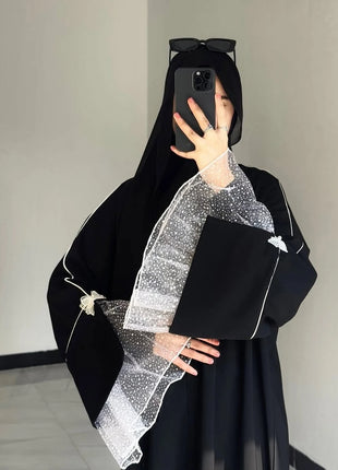 Summer Black Abaya for Muslim Women Elegant Dubai Modest Dress with Lace Sleeves Islamic Vacation Outfit 2025 Turkey Kaftan Robe