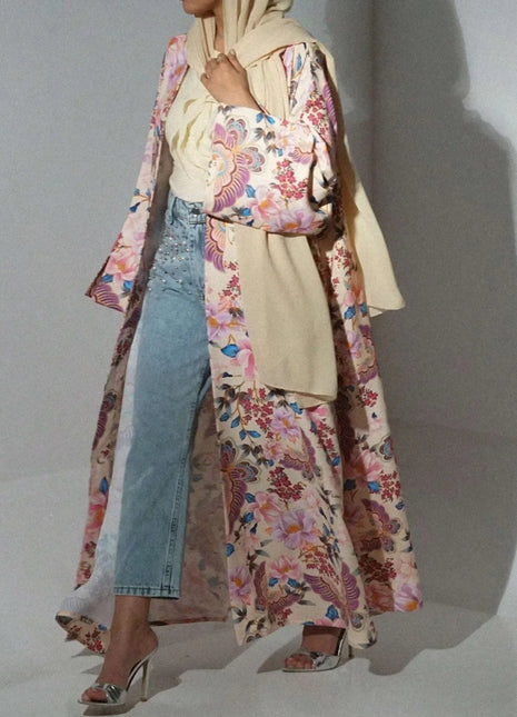 Middle Eastern Women Loose Abaya Muslim Full Sleeve Printed Floral Open Front Abayas Jilbabs Islamic Maxi Dresses Turkey Kaftans