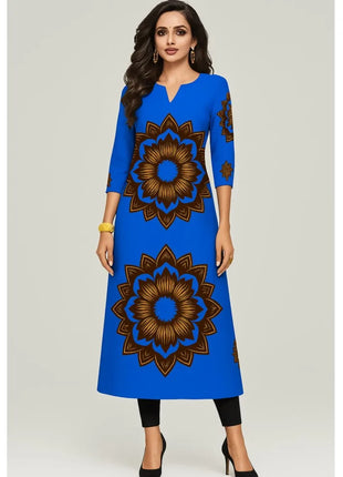 Dress Kurt Women's Fashionable And Elegant Long Sleeved Straight Tube Casual Round Neck Pattern Robe Traditionnelle Arabe
