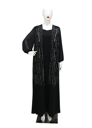 Women Long Loose Maxi Dress Muslim Dubai Women's Clothing Hot Diamond Belt Robe Dinner Dress