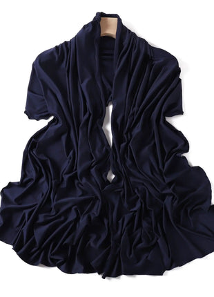 Luxury Wavy Edge Jersey Hijab for Women Solid Color Milk Silk Scarf Headscarf Autumn Shawl Stretchy Chiffon Scarf Ramanda