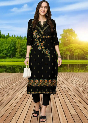 Muslim Kurtta Women's Fashionable Comfortable Kurt Dress 2026 Straight Tube Flowers Casual Ethnic Middle Eastern Arabic Dress
